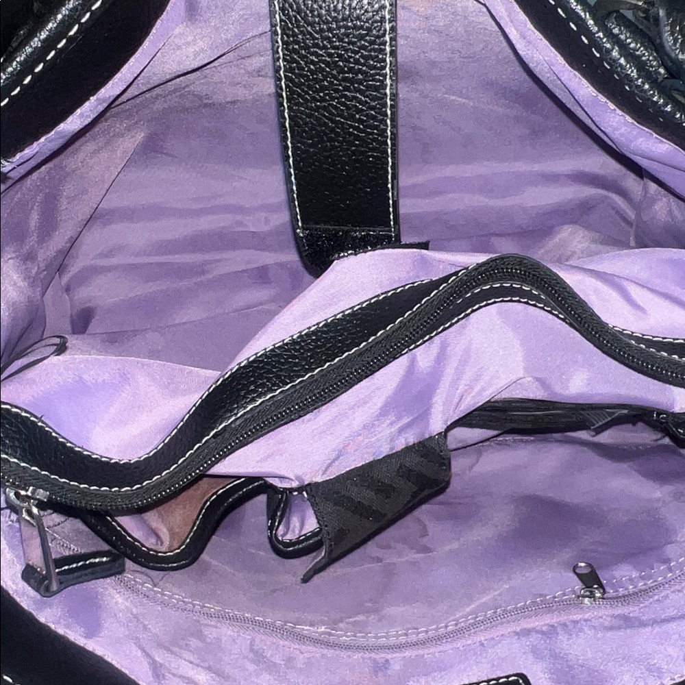 Designer-Inspired Black Tote with Purple and Red Stripe Accents - Picture 5 of 12